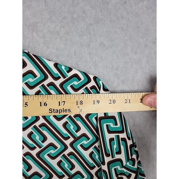 INTEMPO Green Geometric LS Tie Front Wrap Blouse Women's Plus 3X - Picture 10 of 12